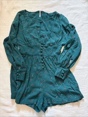 Free People Dark Teal Floral Top